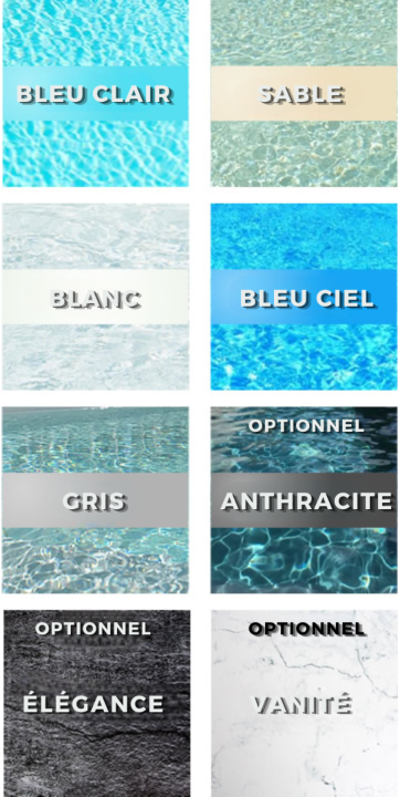 Détail du liner de revêtement intérieur de la piscine enterrée rectangulaire avec escalier d’angle sous liner 11x5 – h120