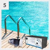 Électrolyse du sel : alternative au chlore pour piscine enterrée avec escalier romain sous liner 10x4 – h135
