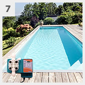Doseur de chlore/pompe de dosage pour piscine enterrée avec escalier romain sous liner 10x4 – h135