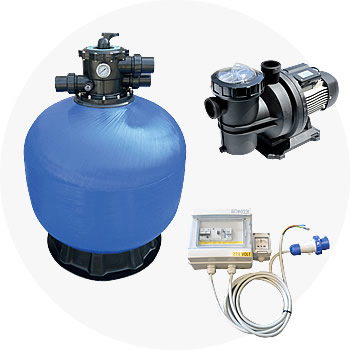 Schéma de filtration piscine enterrée en kit panneaux acier avec escalier d’angle sous liner 11x5 – h120 filtre à sable et pompe