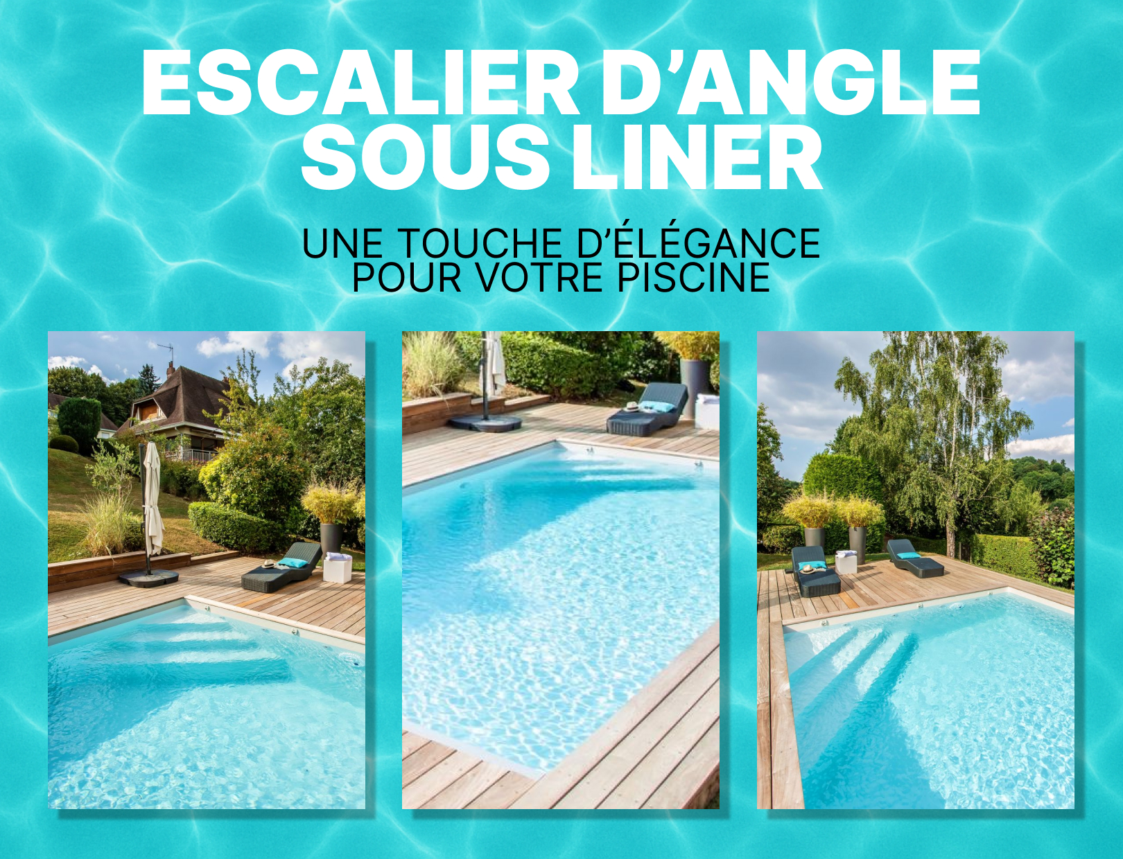 Piscines enterrées ou semi-enterrées FUTURA avec escalier d’angle sous liner 10x4 – h120 travaux légers
