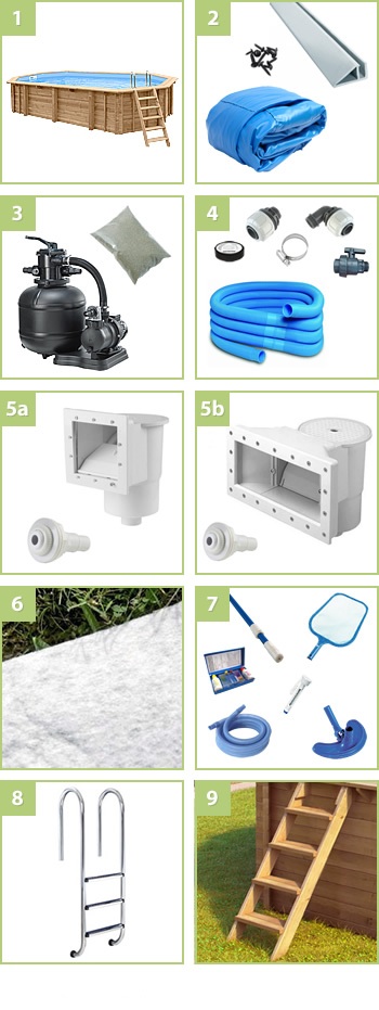 Kit piscine extérieure hors sol en bois JARDIN 354: compreso nel kit