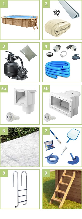 Kit piscine extérieure hors sol en bois JARDIN 354: compreso nel kit