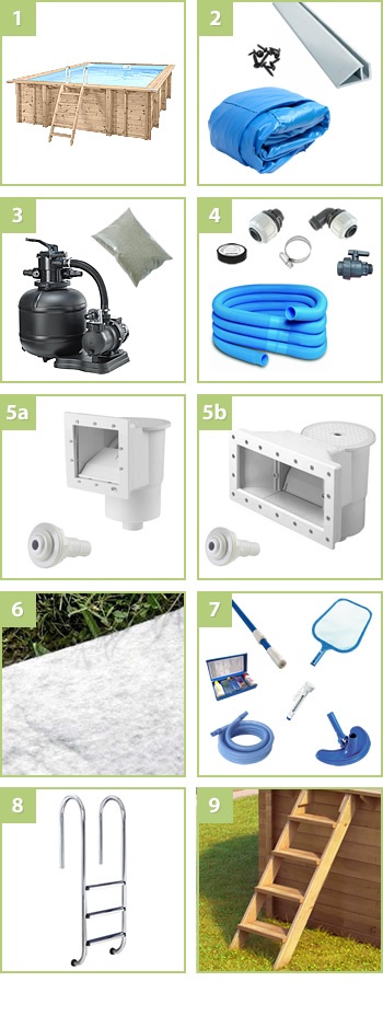 Kit piscine extérieure hors sol en bois JARDIN 354: compreso nel kit