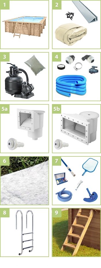 Kit piscine extérieure hors sol en bois JARDIN 354: compreso nel kit