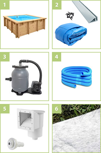 Kit piscine extérieure hors sol en bois JARDIN BABY 210x210 cm: compreso nel kit