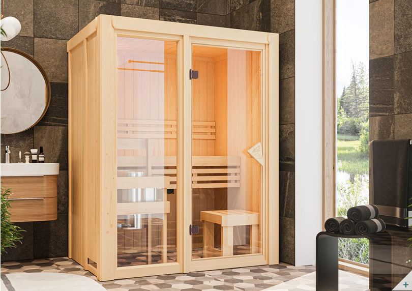 Sauna finlandese classica Ava 1 coibentata con porta coibentata in legno e vetro - COVER 