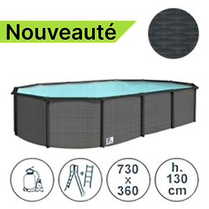 Piscine hors sol en acier acciaio GREY POOL 730x360x130 cm piscine hors sol, piscines hors sol, piscines hors sol, piscine hors sol, piscine en acier, piscines en acier, effett bois, accessoires piscine, vente piscines, filtration au sable